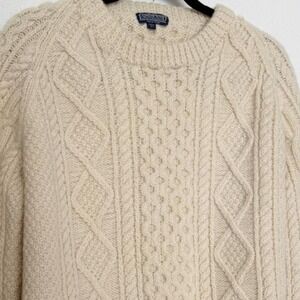 Vintage Lands' End 100% Wool Fisherman Cable Knit Sweater Made USA Men's M